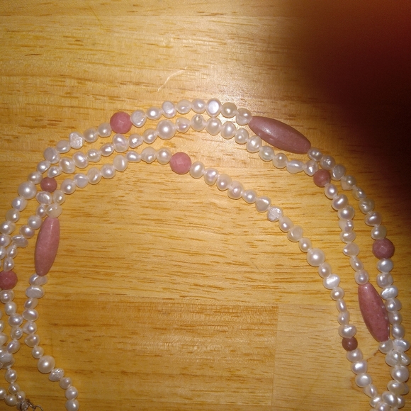 Ross-Simons-3 stands Freshwater PEARLS + RHODONITE Necklace STERLING Silver RS - Picture 3 of 14